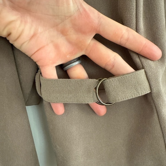 Dorby Studio Taupe Faux Suede Button Front Jacket with Plaid Lining & Side Belt - Picture 3 of 7